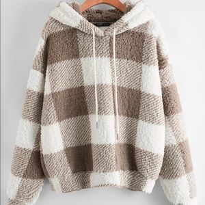 Plaid teddy drawstring hoodie